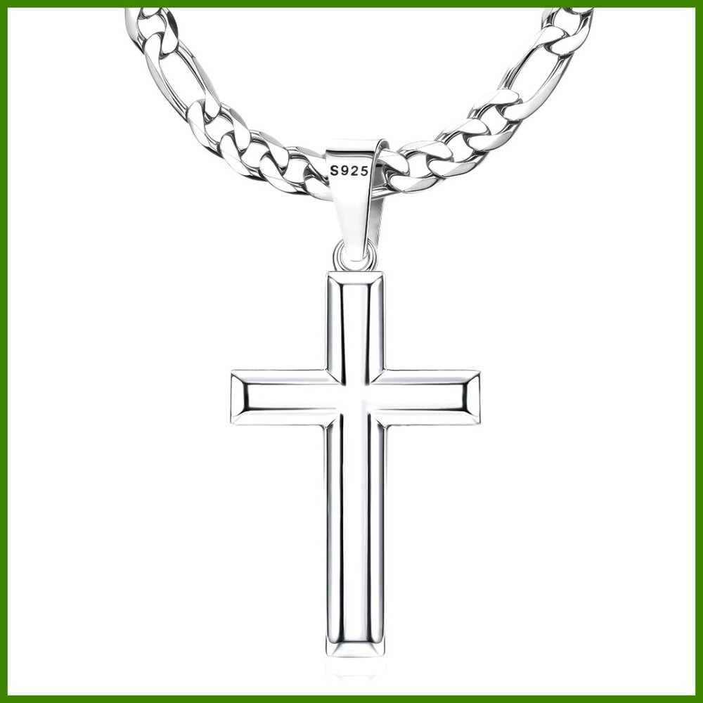 925 Sterling Silver Cross Necklace with 316L Stainless Steel Chain